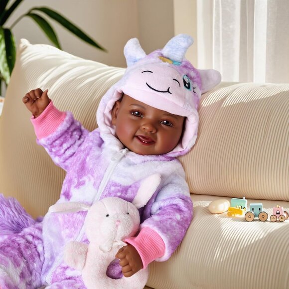 🆕17In Realistic Newborn Black Girl Baby Dolls with Clothes and Accessories - Picture 3 of 8